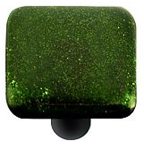 Hot Knobs HK1024-KB Light Metallic Green Square Glass Cabinet Knob - Black Post