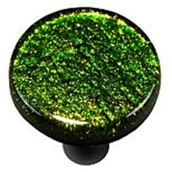 Hot Knobs HK1024-KRB Light Metallic Green Round Glass Cabinet Knob - Black Post
