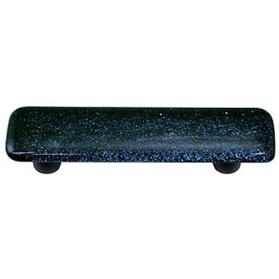 Hot Knobs HK1033-PB Dark Metallic Blue Rectangle Glass Cabinet Pull - Black Post
