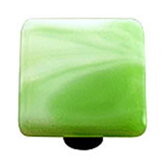 Hot Knobs HK2004-KB Swirl Light Green Square Glass Cabinet Knob - Black Post