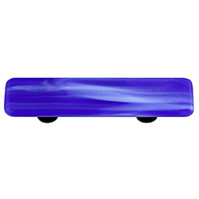 Hot Knobs HK2007-PB Swirl Cobalt Blue Rectangle Glass Cabinet Pull - Black Post