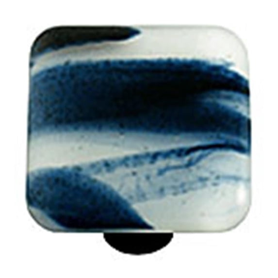 Hot Knobs HK2008-KA Swirl Metalic Blue Square Glass Cabinet Knob - Aluminum Post