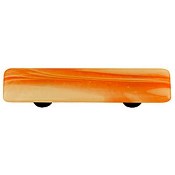 Hot Knobs HK2054-PB White Swirl Opal Orange Rectangle Glass Cabinet Pull - Black Post
