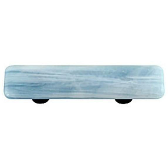 Hot Knobs HK2058-PA White Swirl Powder Blue Rectangle Glass Cabinet Pull - Aluminum Post