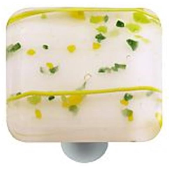 Hot Knobs HK3004-KA Mardi Gras Spring Green with White Square Glass Cabinet Knob - Aluminum Post