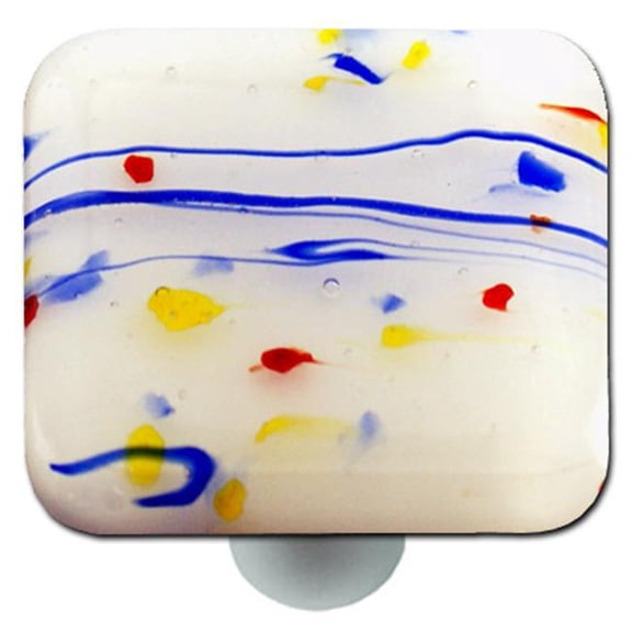 Hot Knobs HK3008-KA Mardi Gras Multi Colored with White Square Glass Cabinet Knob - Aluminum Post