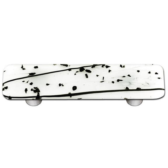 Hot Knobs HK3010-PA Mardi Gras Black with White Rectangle Glass Cabinet Pull - Aluminum Post