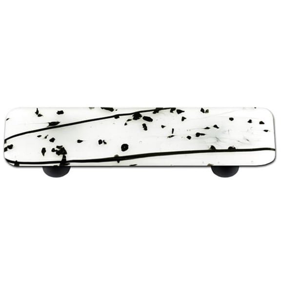 Hot Knobs HK3010-PB Mardi Gras Black with White Rectangle Glass Cabinet Pull - Black Post