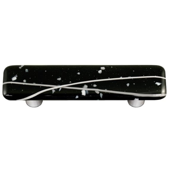 Hot Knobs HK3011-PA Mardi Gras White with Black Rectangle Glass Cabinet Pull - Aluminum Post
