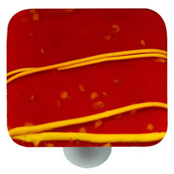 Hot Knobs HK3101-KA Mardi Gras Yellow with Red Square Glass Cabinet Knob - Aluminum Post