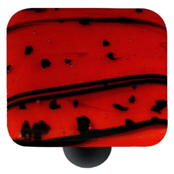 Hot Knobs HK3103-KB Mardi Gras Black with Red Square Glass Cabinet Knob - Black Post
