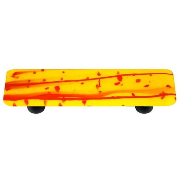 Hot Knobs HK3107-PB Mardi Gras Red with Sunflower Yellow Rectangle Glass Cabinet Pull - Aluminum Post