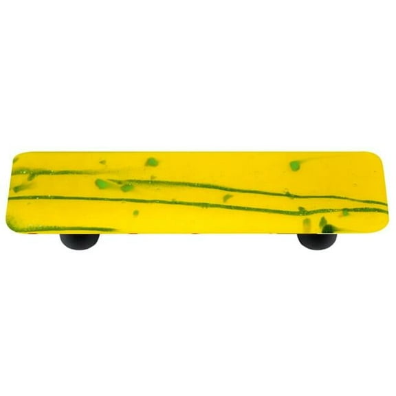 Hot Knobs HK3108-PB Mardi Gras Green with Sunflower Yellow Rectangle Glass Cabinet Pull - Black Post