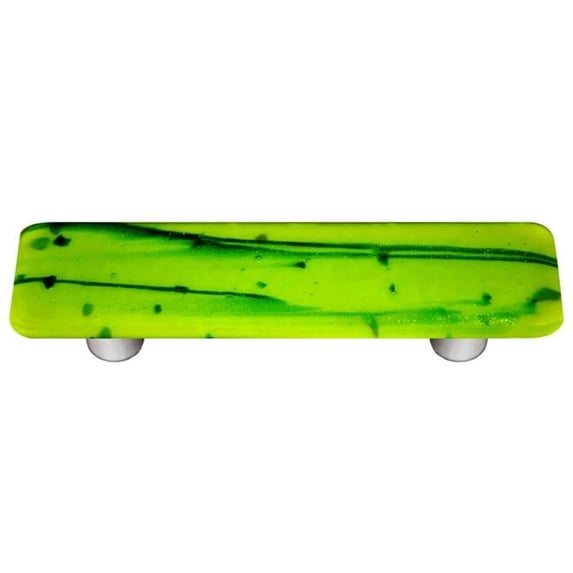 Hot Knobs HK3112-PA Mardi Gras Green with Spring Green Rectangle Glass Cabinet Pull - Aluminum Post
