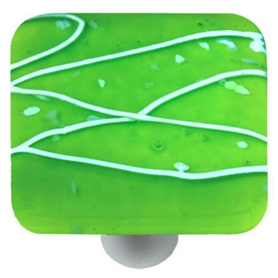 Hot Knobs HK3113-KA Mardi Gras White with Spring Green Square Glass Cabinet Knob - Aluminum Post
