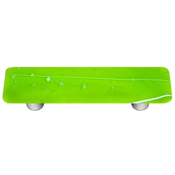 Hot Knobs HK3113-PA Mardi Gras White with Spring Green Rectangle Glass Cabinet Pull - Aluminum Post