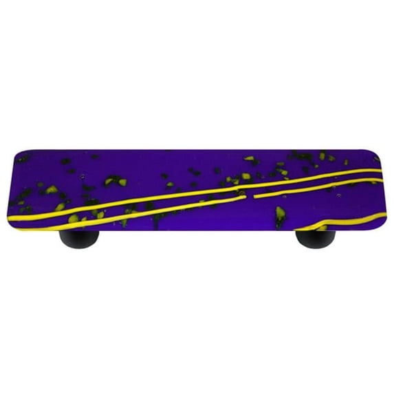 Hot Knobs HK3116-PB Mardi Gras Yellow with Cobalt Blue Rectangle Glass Cabinet Pull - Black Post