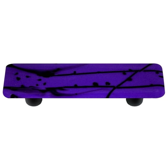 Hot Knobs HK3118-PB Mardi Gras Black with Cobalt Blue Rectangle Glass Cabinet Pull - Black Post