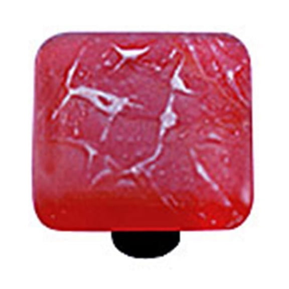 Hot Knobs HK4000-KB Metallic Fractures Brick Red Square Glass Cabinet Knob - Black Post