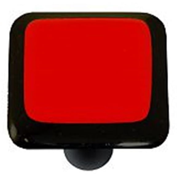 Hot Knobs HK5001-KB Black Border with Brick Red Square Glass Cabinet Knob - Black Post