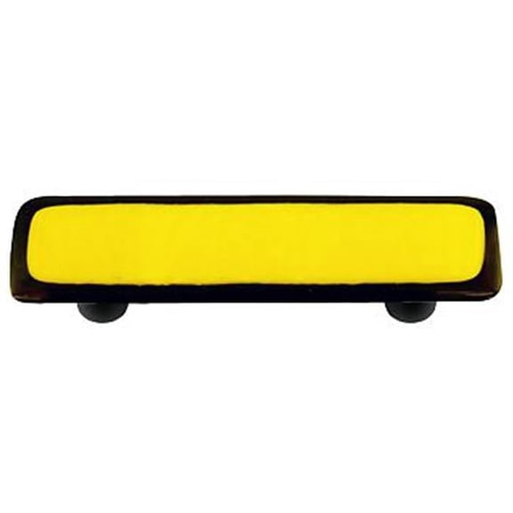 Hot Knobs HK5003-PB Black Border with Sunflower Yellow Rectangle Glass Cabinet Pull - Black Post
