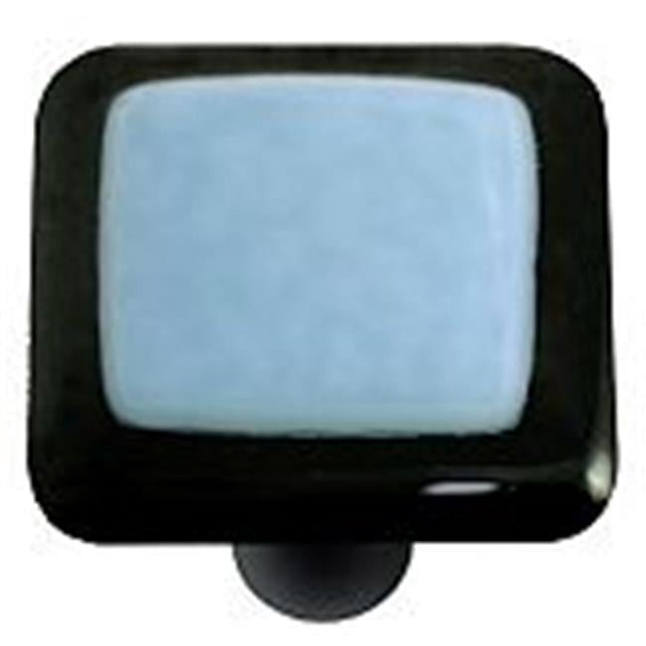 Hot Knobs HK5005-KB Black Border with Powder Blue Square Glass Cabinet Knob - Black Post