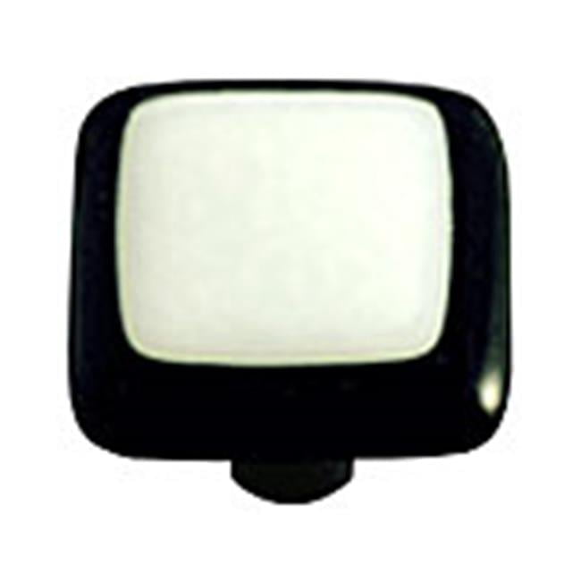 Hot Knobs HK5008-KB Black Border with White Square Glass Cabinet Knob - Black Post