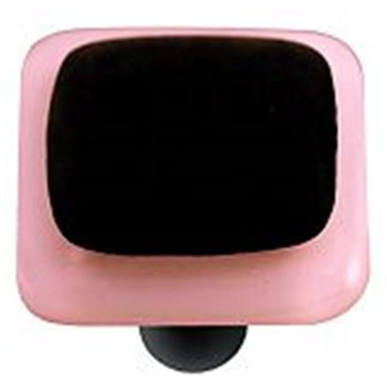 Hot Knobs HK5050-KB Petal Pink Border with Black Square Glass Cabinet Knob - Black Post