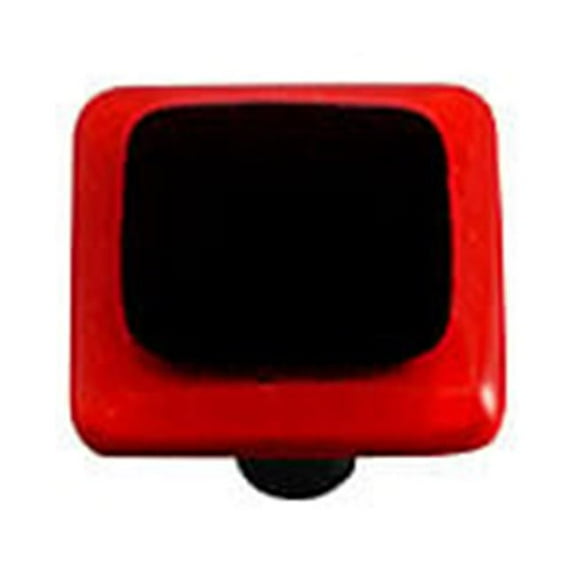 Hot Knobs HK5051-KB Brick Red Border with Black Square Glass Cabinet Knob - Black Post