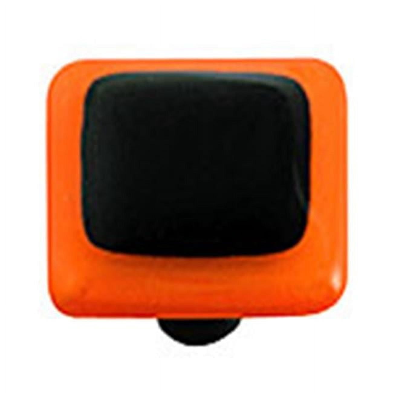 Hot Knobs HK5052-KB Opal Orange Border with Black Square Glass Cabinet Knob - Black Post