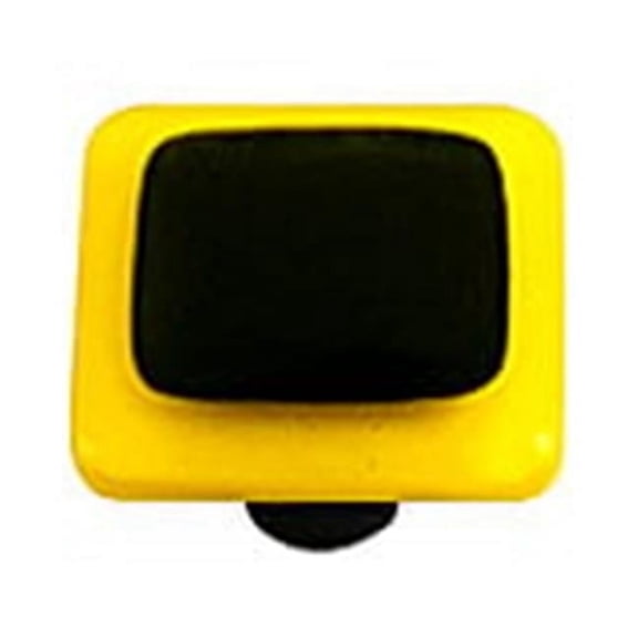 Hot Knobs HK5053-KB Sunflower Yellow Border with Black Square Glass Cabinet Knob - Black Post
