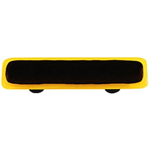 Hot Knobs HK5053-PA Sunflower Yellow Border with Black Rectangle Glass Cabinet Pull - Aluminium Post
