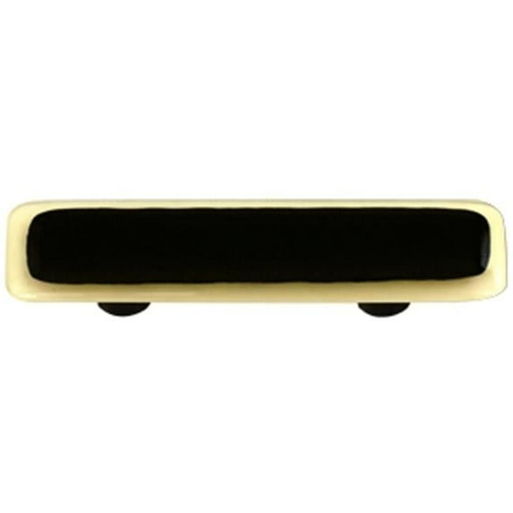 Hot Knobs HK5057-PA French Vanilla Border with Black Rectangle Glass Cabinet Pull - Aluminium Post