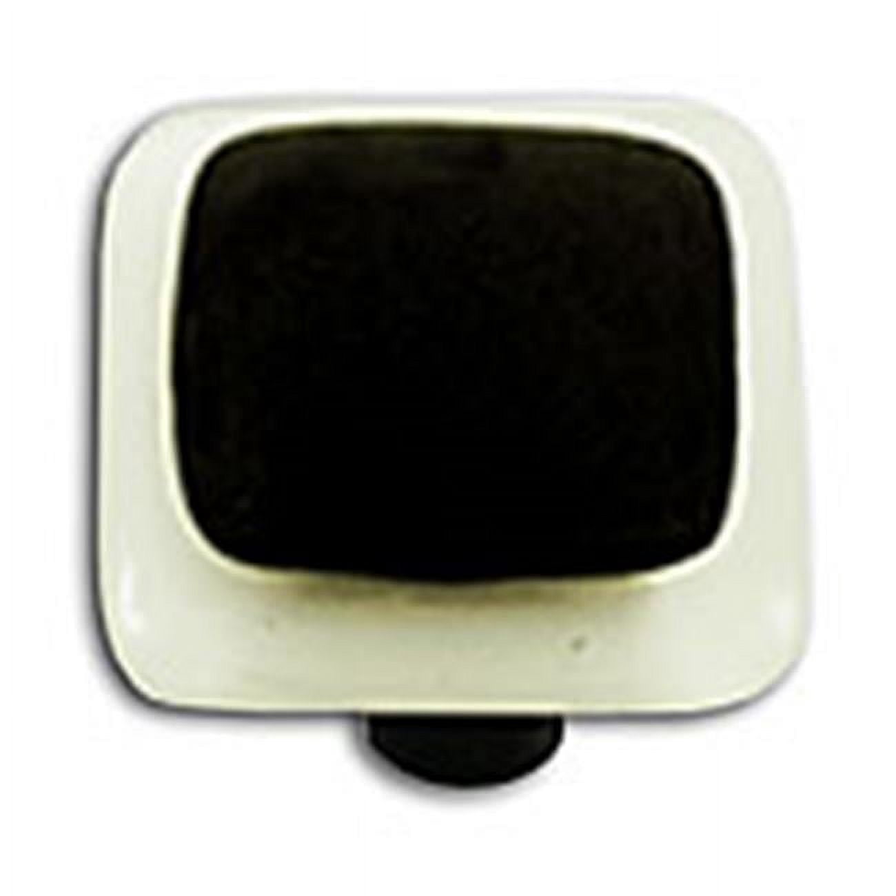 Hot Knobs HK5058-KB White Border with Black Square Glass Cabinet Knob - Black Post