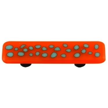 Hot Knobs HK6002-PA Reactive Clear Opal Orange Rectangle Glass Cabinet Pull - Aluminum Post