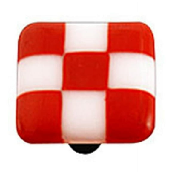 Hot Knobs HK7000-KA Brick Red & White Squares Glass Cabinet Knob - Aluminum Post