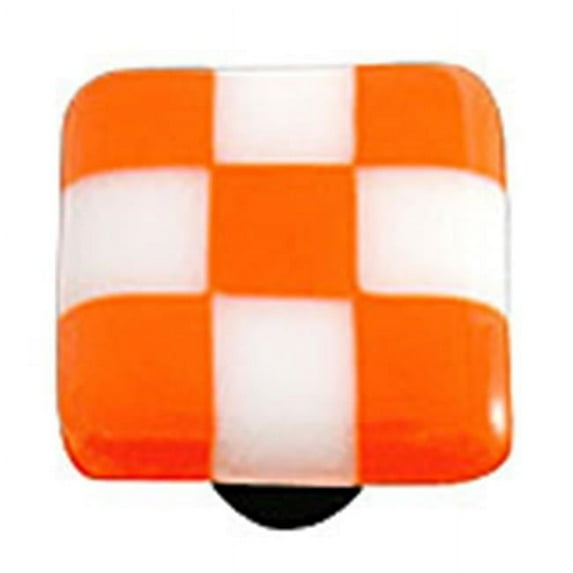 Hot Knobs HK7001-KA Opal Orange & White Squares Glass Cabinet Knob - Aluminum Post