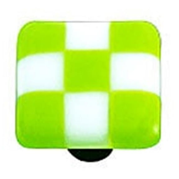 Hot Knobs HK7003-KA Spring Green & White Squares Glass Cabinet Knob - Aluminum Post