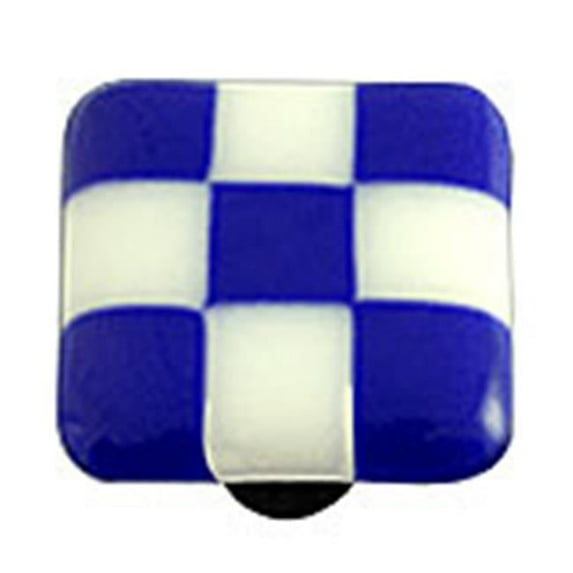 Hot Knobs HK7004-KB Cobalt Blue & White Squares Glass Cabinet Knob - Black Post