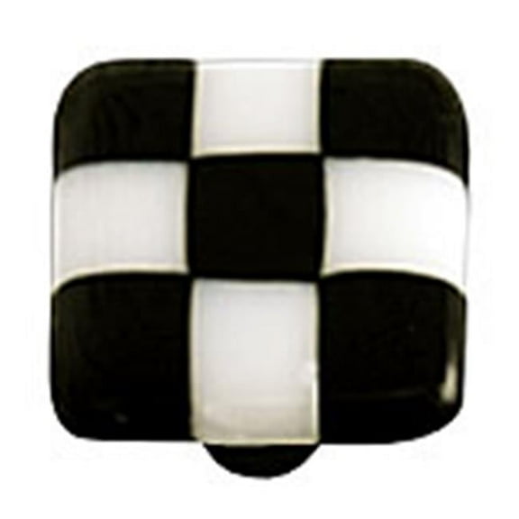 Hot Knobs HK7005-KA Black & White Squares Glass Cabinet Knob - Aluminum Post