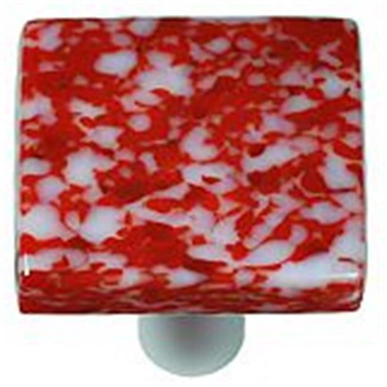 Hot Knobs HK8050-KA Granite Red & White Square Glass Cabinet Knob - Aluminum Post