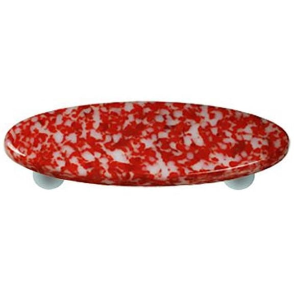 Hot Knobs HK8050-POA Granite Red & White Oval Glass Cabinet Pull - Aluminum Post