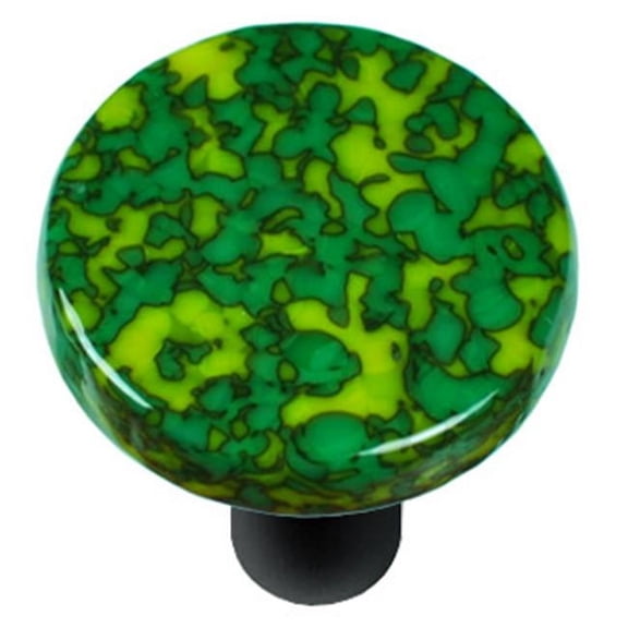 Hot Knobs HK8051-KRB Granite Sunflower Yellow & Jade Green Round Glass Cabinet Knob - Black Post