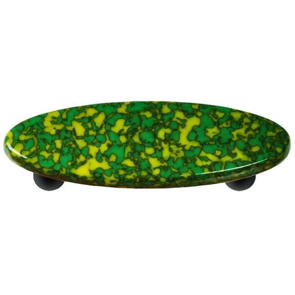 Hot Knobs HK8051-POB Granite Sunflower Yellow & Jade Green Oval Glass Cabinet Pull - Black Post