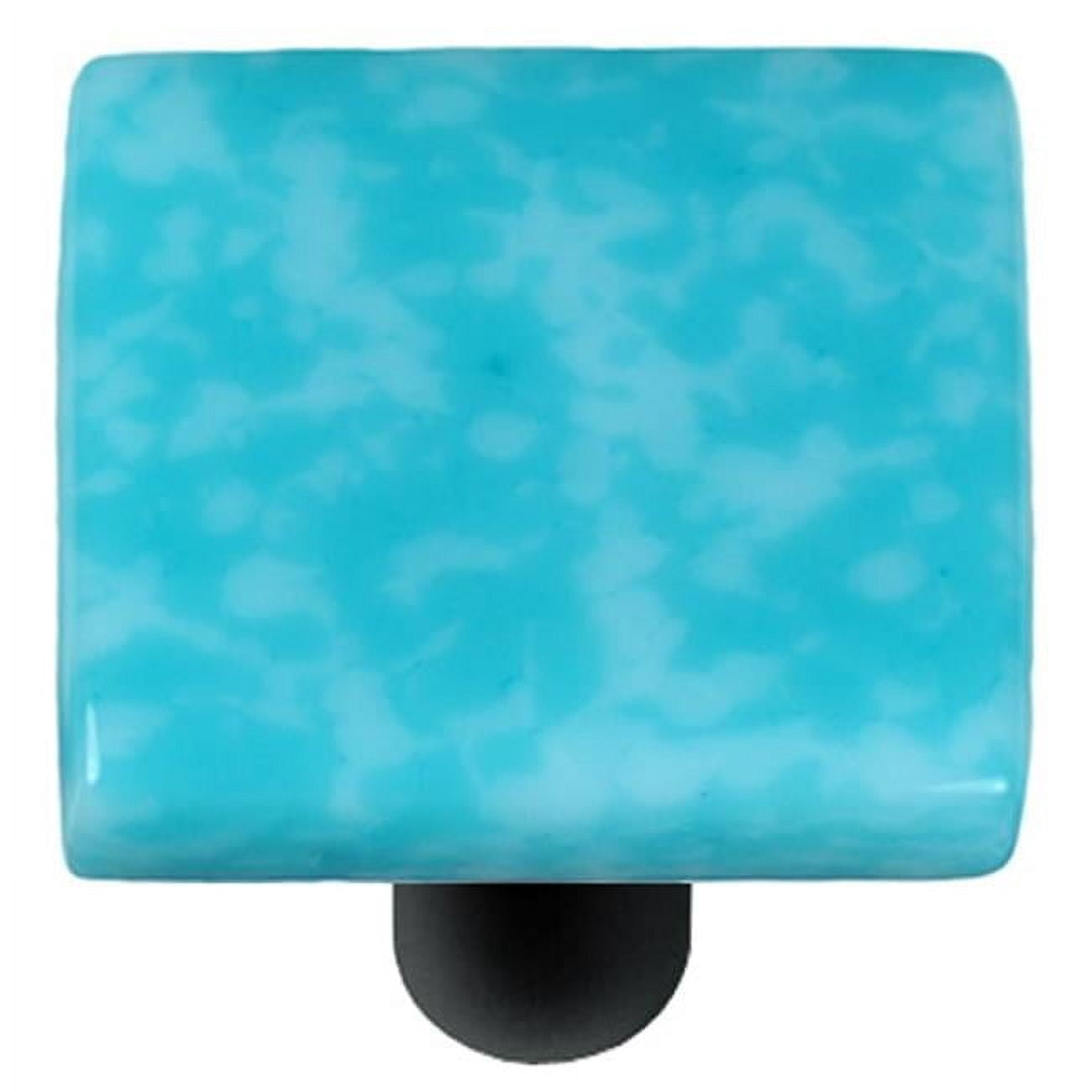 Hot Knobs HK8054-KB Granite Turquoise Blue & White Square Glass Cabinet Knob - Black Post