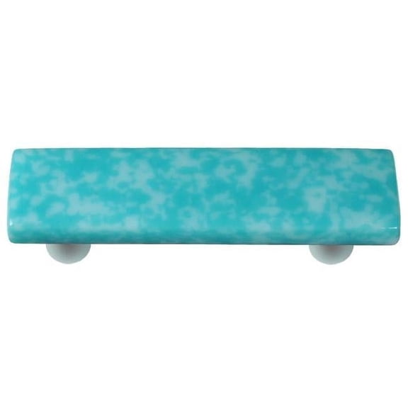 Hot Knobs HK8054-PA Granite Turquoise Blue & White Rectangle Glass Cabinet Pull - Aluminum Post
