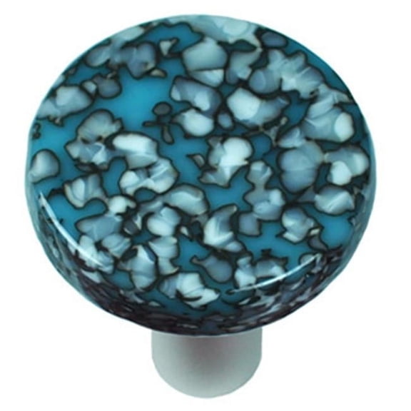 Hot Knobs HK8055-KRA Granite Turquoise Blue & French Vanilla Round Glass Cabinet Knob - Aluminum Post