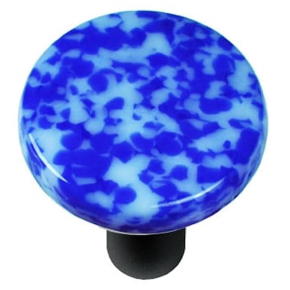 Hot Knobs HK8056-KRB Granite Cobalt Blue & White Round Glass Cabinet Knob - Black Post