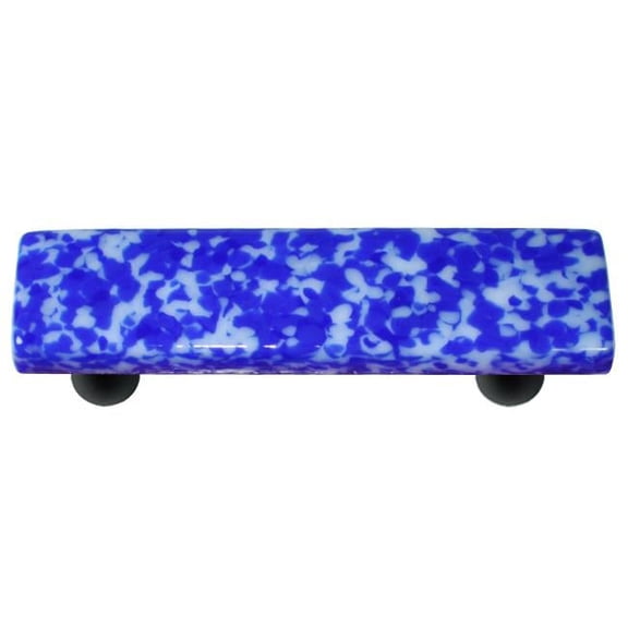 Hot Knobs HK8056-PB Granite Cobalt Blue & White Rectangle Glass Cabinet Pull - Black Post