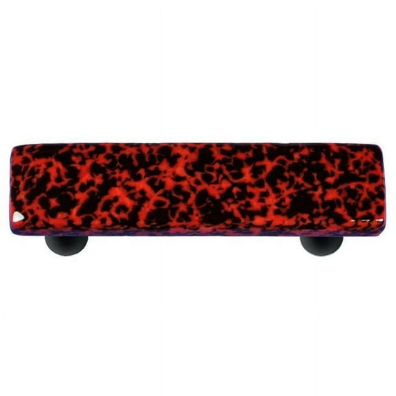 Hot Knobs HK8057-PB Granite Black & Red Rectangle Glass Cabinet Pull - Black Post